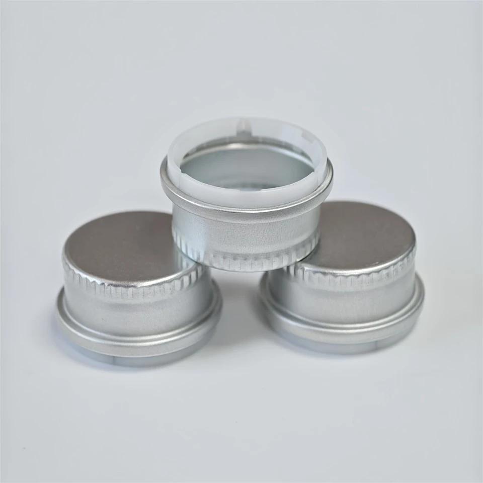 Factory Glass For Water Bottle Screw Aluminum Cap With Plastic Tamper Evident Ring 28mm suppliers